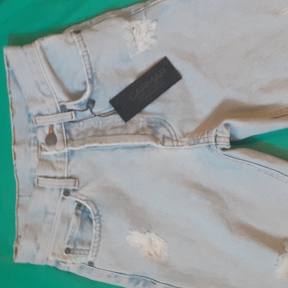 * CARMAR DISTRESSED BUTTON FLY JEANS SIZE 23 - Picture 3 of 14
